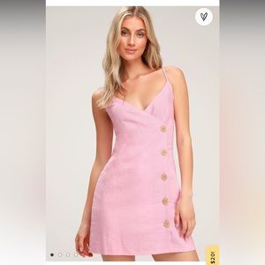 Light Pink Button Front Mini Wrap Dress, size XS